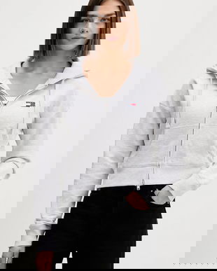 Tommy Jeans hanorac de bumbac culoarea gri, cu glugă, melanj, DW0DW21976