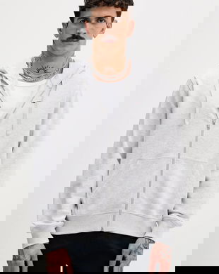 Tommy Jeans hanorac de bumbac culoarea gri, cu glugă, melanj, DM0DM21814