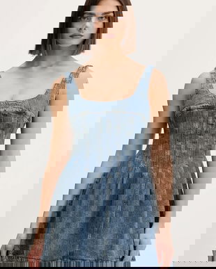 Tommy Jeans rochie jeans mini, evazați, DW0DW22001