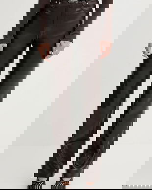 Nanushka pantaloni culoarea maro, mulată, high waist, NW25FWPA29878