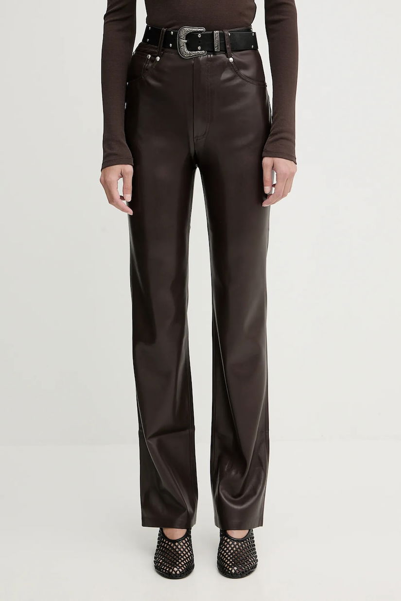 Nanushka pantaloni culoarea maro, mulată, high waist, NW25FWPA29878