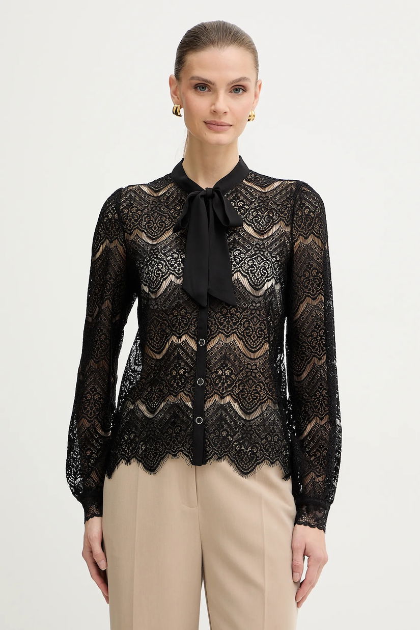 Morgan cămașă culoarea negru, cu un decolteu legat, regular, TGRAPHO