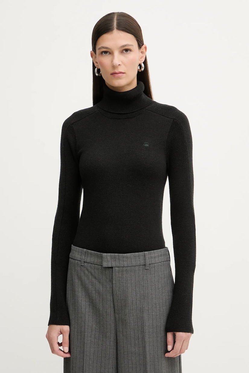 G-Star pulover de lână culoarea negru, light, cu guler, D27713.B692