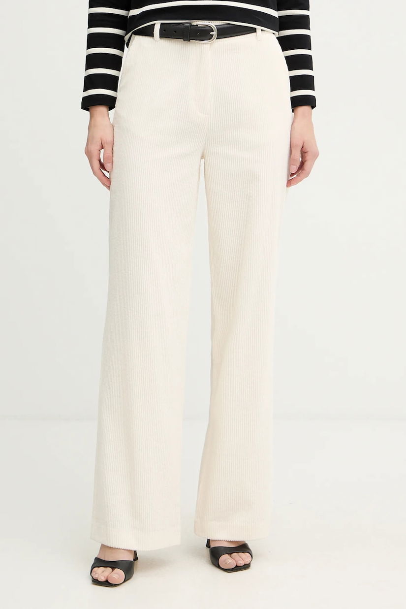 Morgan pantaloni de catifea cord culoarea bej, drept, high waist, PKENI.F