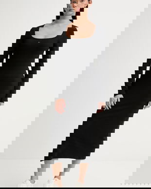 Tommy Jeans rochie culoarea negru, midi, drept, DW0DW21915