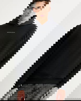 Marc O'Polo hanorac de bumbac culoarea negru, cu glugă, cu imprimeu, 5000007702