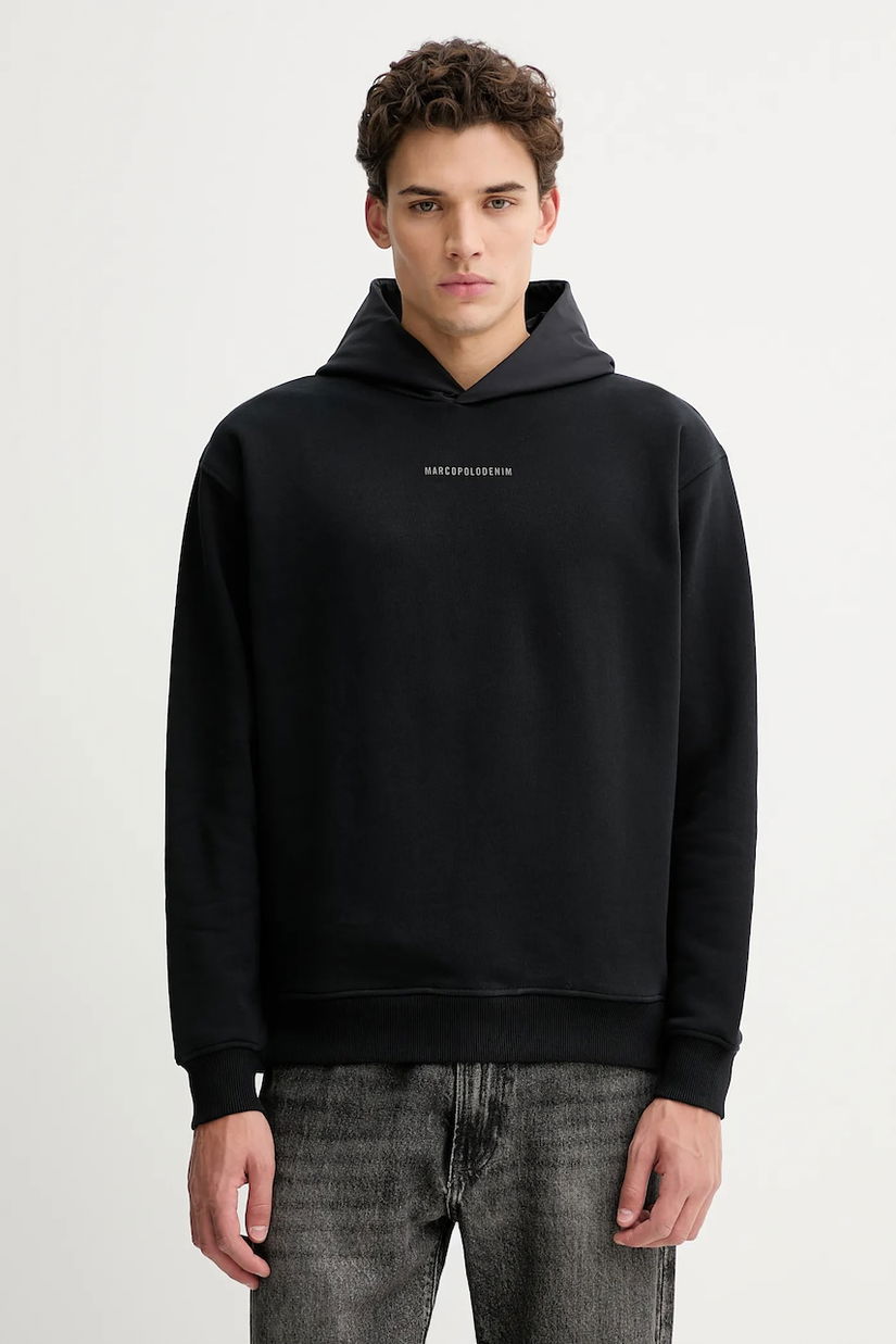 Marc O'Polo hanorac de bumbac culoarea negru, cu glugă, cu imprimeu, 5000007702