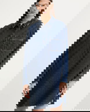 Marc O'Polo rochie jeans culoarea bleumarin, mini, drept, 5000007938