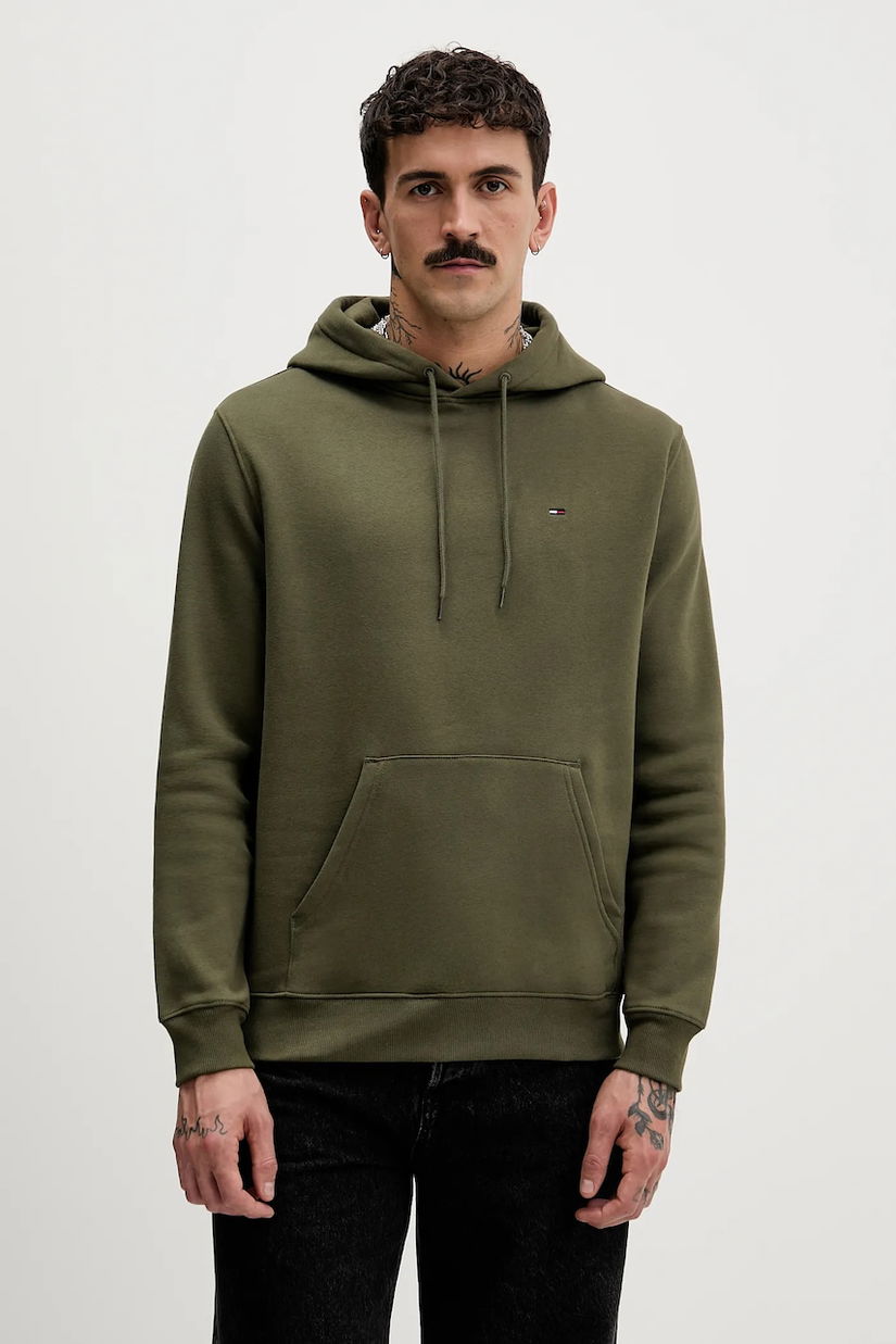 Tommy Jeans bluză culoarea bej, cu glugă, uni, DM0DM20742