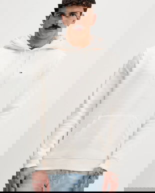 Tommy Jeans bluză culoarea bej, cu glugă, uni, DM0DM20742