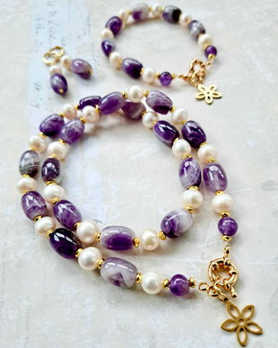 Set ametist natural & perle albe de cultura