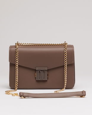 Geanta mica maro din piele ecologica cu lant auriu