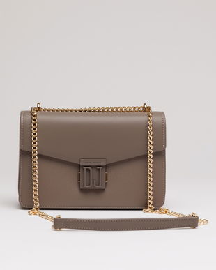 Geanta mica taupe din piele ecologica cu lant auriu