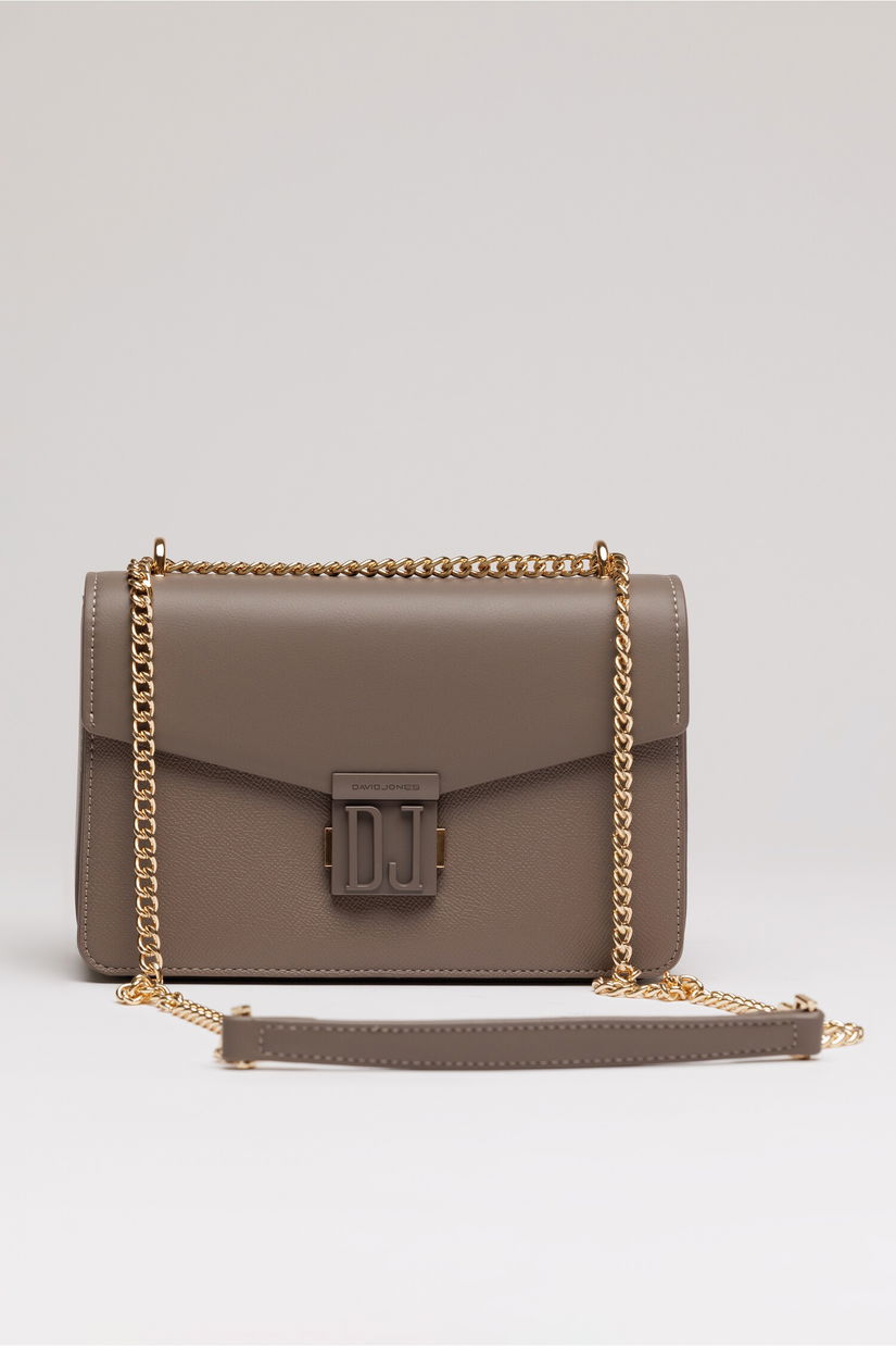 Geanta mica taupe din piele ecologica cu lant auriu