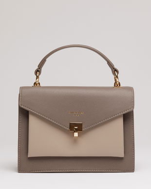 Geanta office mica din piele ecologica gri cu beige