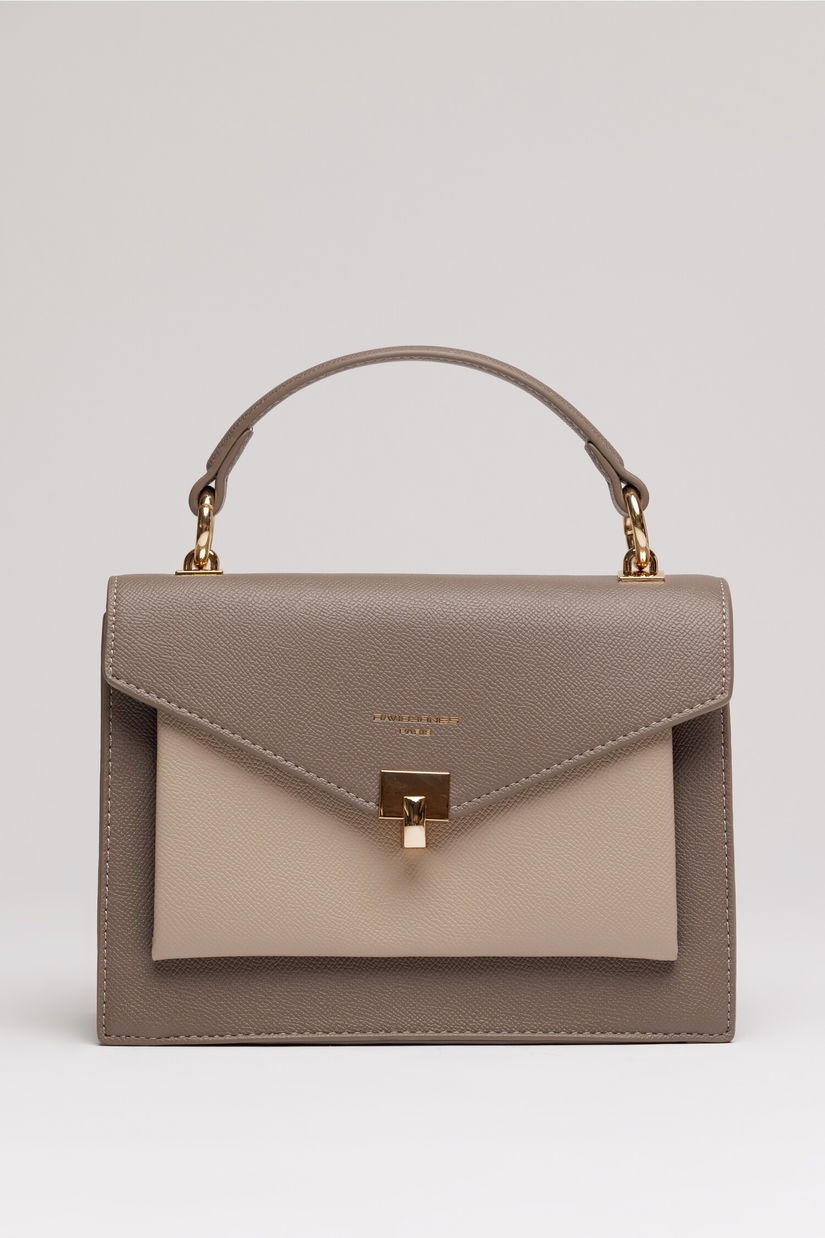 Geanta office mica din piele ecologica gri cu beige