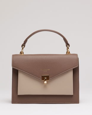 Geanta office mica din piele ecologica maro cu beige