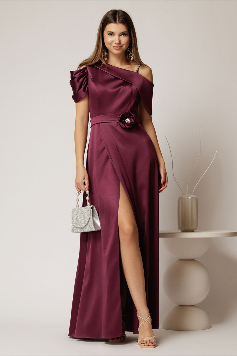 Rochie lunga mov de seara din tafta eleganta