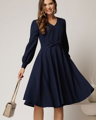 Rochie DY Fashion bleumarin midi cu funda in talie si decolteu V