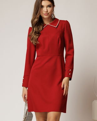 Rochie scurta eleganta bordo cu perle la guler
