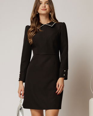 Rochie scurta eleganta neagra cu perle la guler