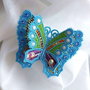 Brosa fluture 3D brodat albastru