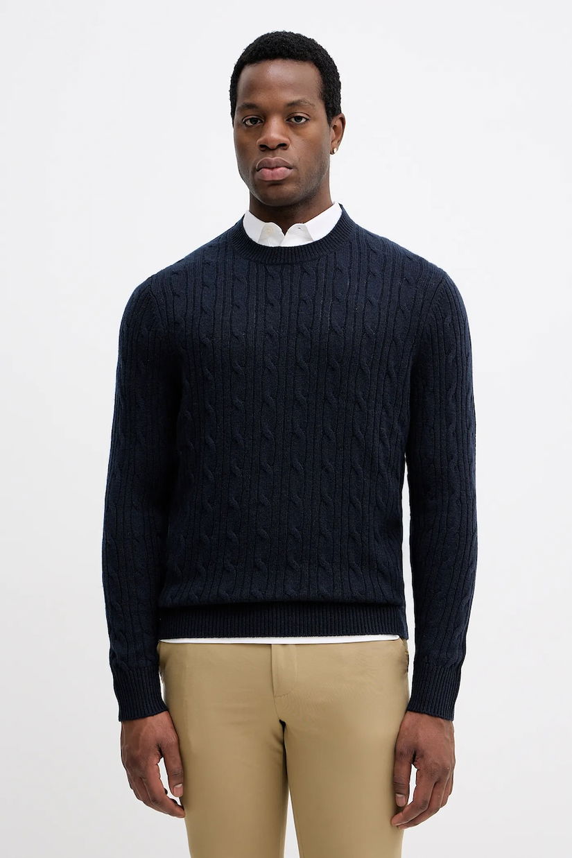 BOSS pulover din amestec de cașmir culoarea bleumarin, light, 50549975