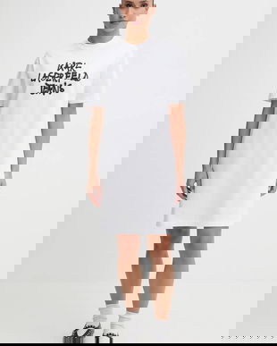 Karl Lagerfeld Jeans rochie din bumbac culoarea alb, mini, oversize, B1W13043