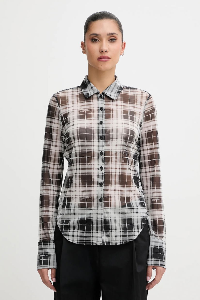 Karl Lagerfeld Jeans camasa culoarea gri, cu guler clasic, regular, B1W11033