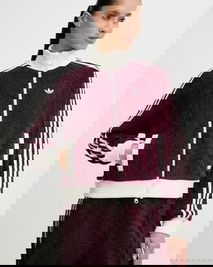 adidas Originals bluză din velur Velour culoarea bordo, cu imprimeu, KS0400