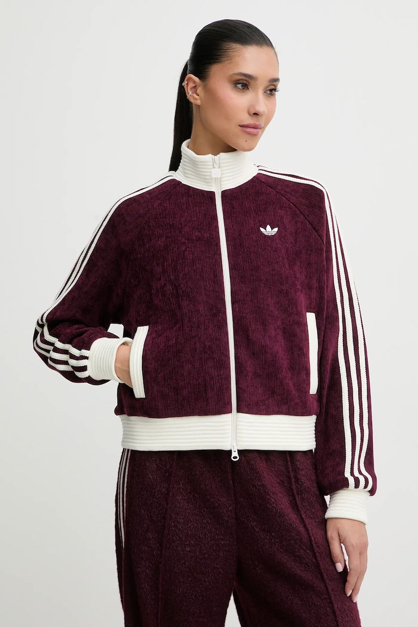 adidas Originals bluză din velur Velour culoarea bordo, cu imprimeu, KS0400