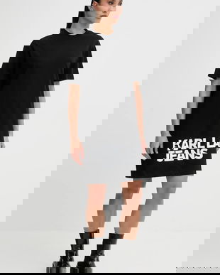 Karl Lagerfeld Jeans rochie din bumbac culoarea negru, mini, drept, B1W13054