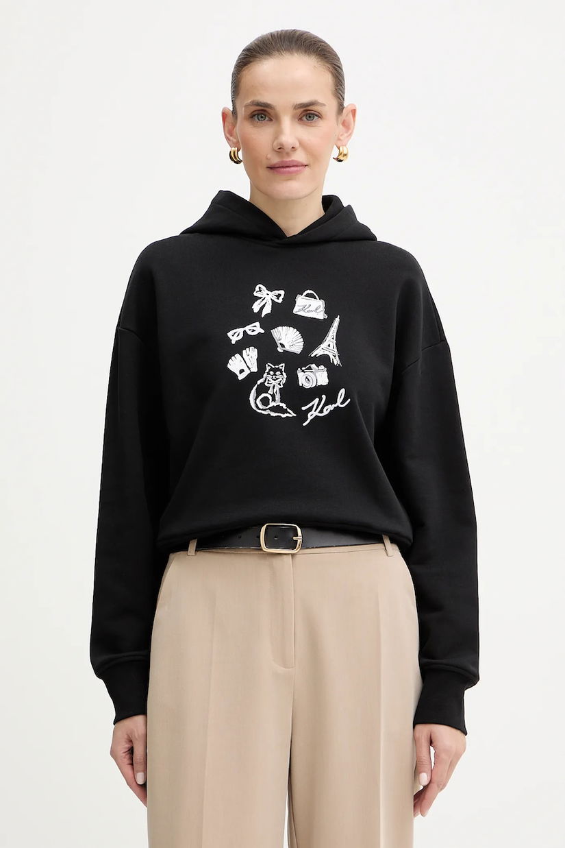 Karl Lagerfeld hanorac de bumbac culoarea negru, cu glugă, modelator, B1W20019