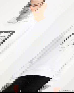 Karl Lagerfeld bluză culoarea alb, cu glugă, cu imprimeu, B1W20012