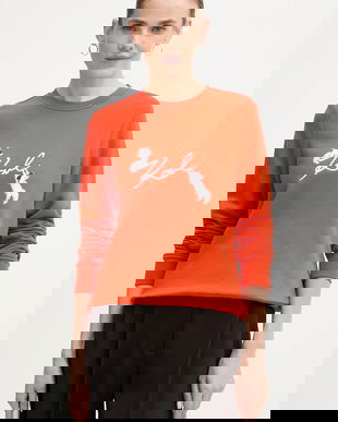 Karl Lagerfeld bluză IKON SIGNATURE culoarea portocaliu, cu imprimeu, B1W20031