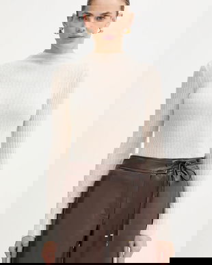 BOSS Orange pulover din amestec de lână culoarea bej, light, cu turtleneck, 50549391