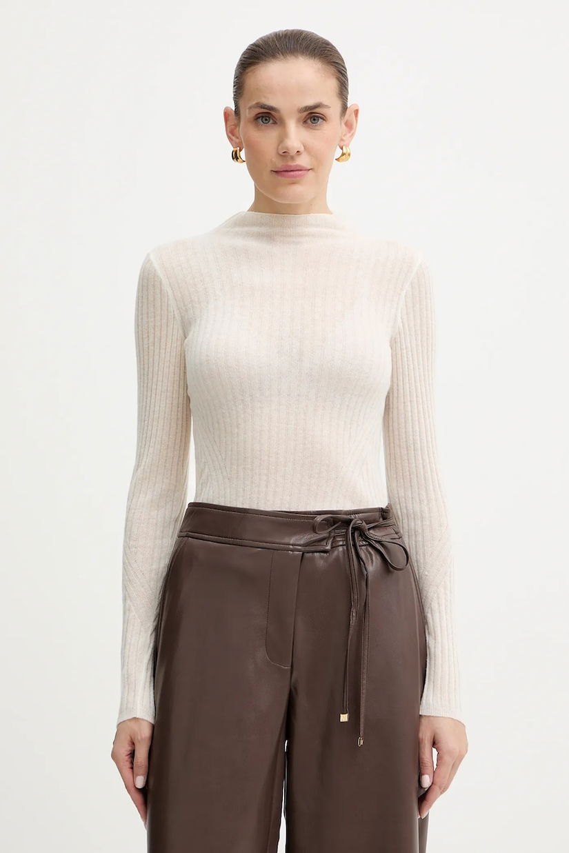 BOSS Orange pulover din amestec de lână culoarea bej, light, cu turtleneck, 50549391