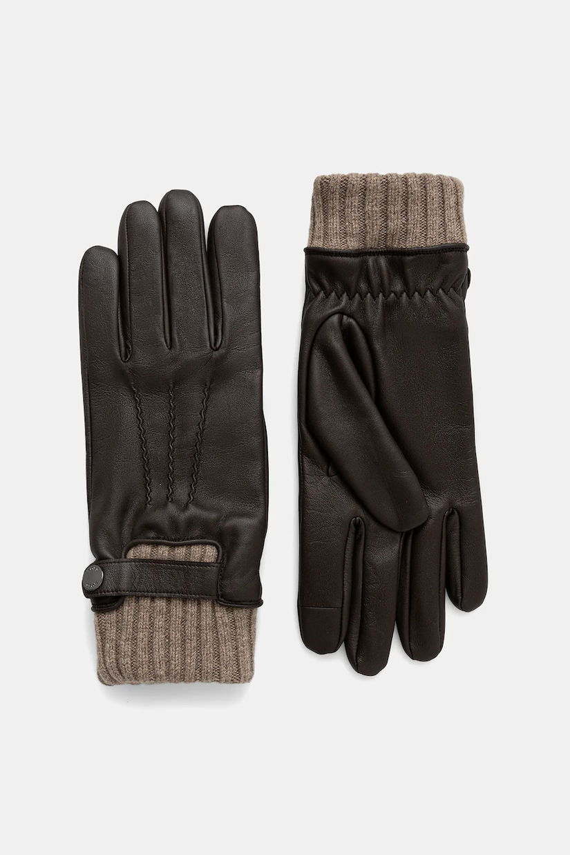 BOSS mănuși de piele culoarea maro, 50548796