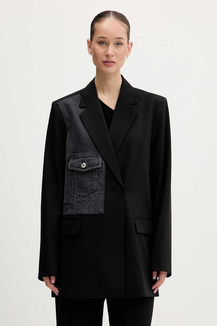 Karl Lagerfeld Jeans sacou culoarea negru, oversize, neted, B1W14026