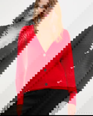 Morgan cardigan din amestec de lână culoarea rosu, MGOJI