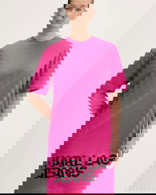 Karl Lagerfeld Jeans rochie din bumbac culoarea roz, mini, drept, B1W13054