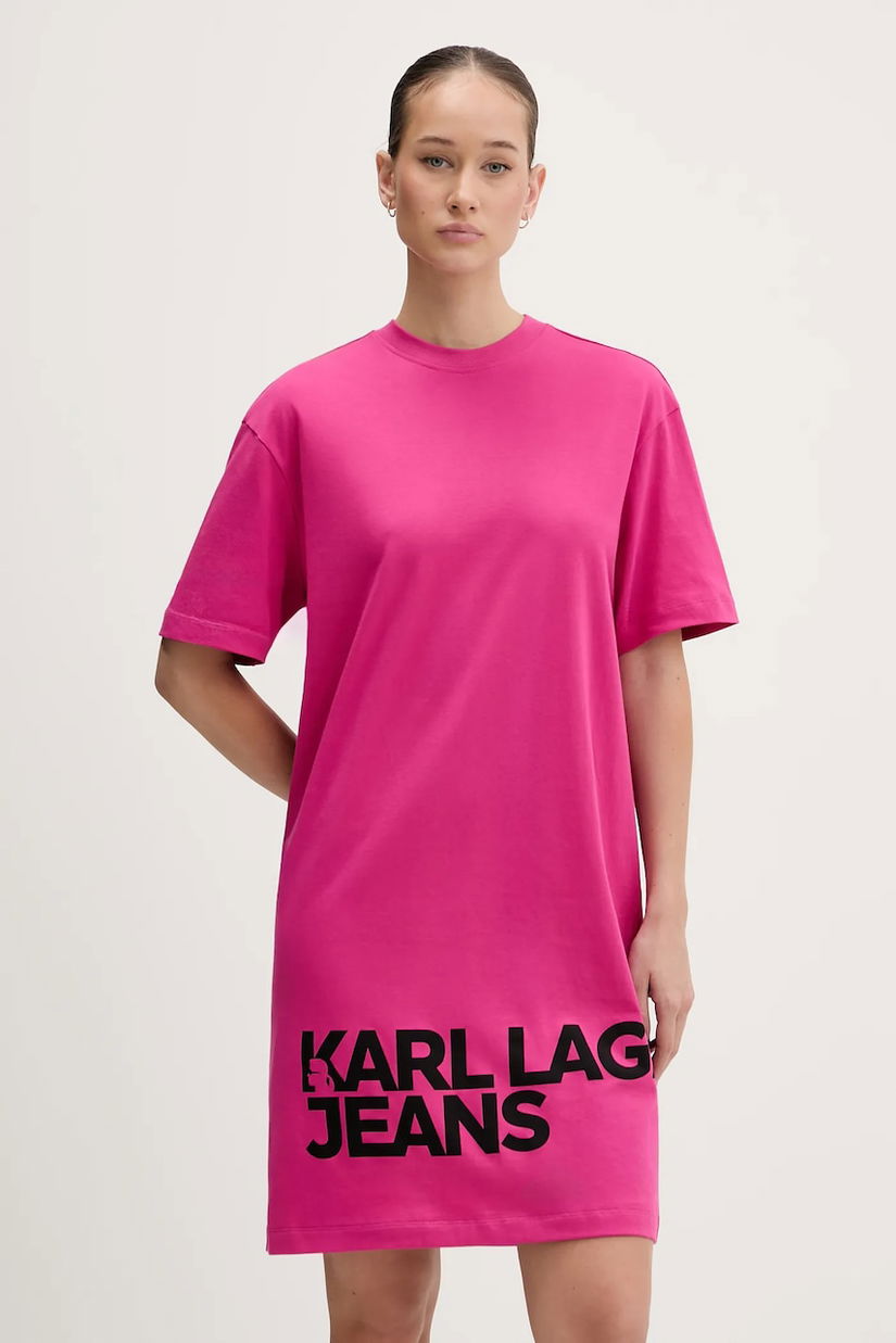 Karl Lagerfeld Jeans rochie din bumbac culoarea roz, mini, drept, B1W13054