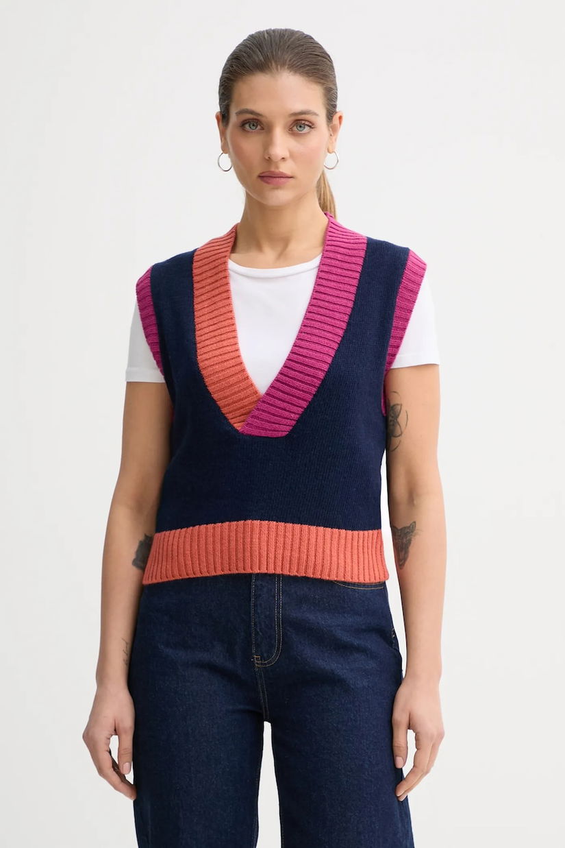 United Colors of Benetton vestă din amestec de lână culoarea albastru marin, 16YCE403M