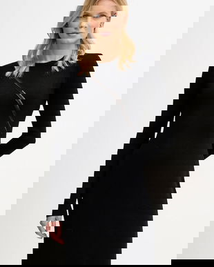 Sisley rochie din lana culoarea negru, midi, evazati, 1QNQLV011