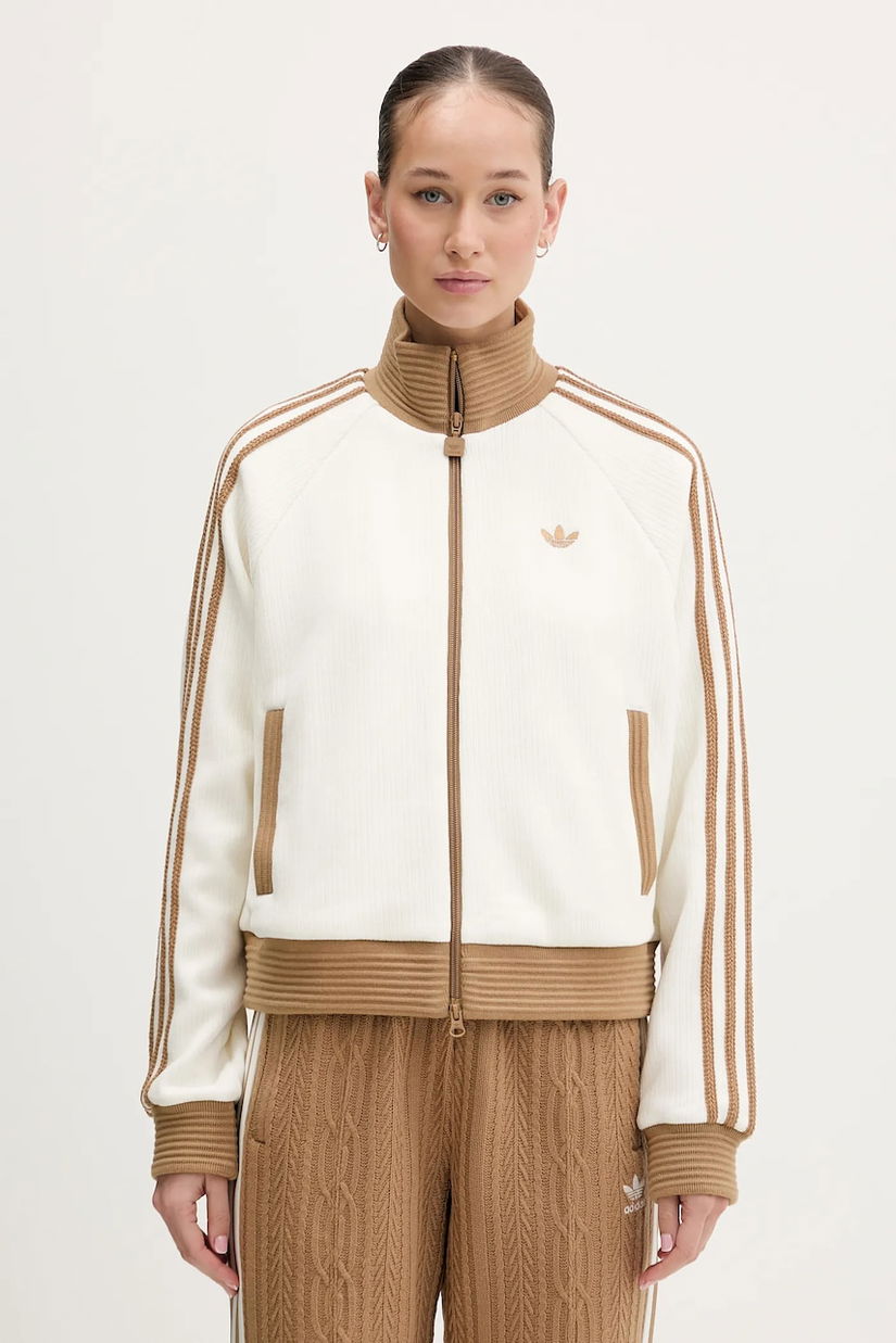 adidas Originals bluză din velur Velour culoarea bej, neted, KR0062