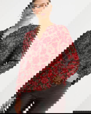 United Colors of Benetton bluză culoarea bordo, cu imprimeu, 50IGDQ0CN