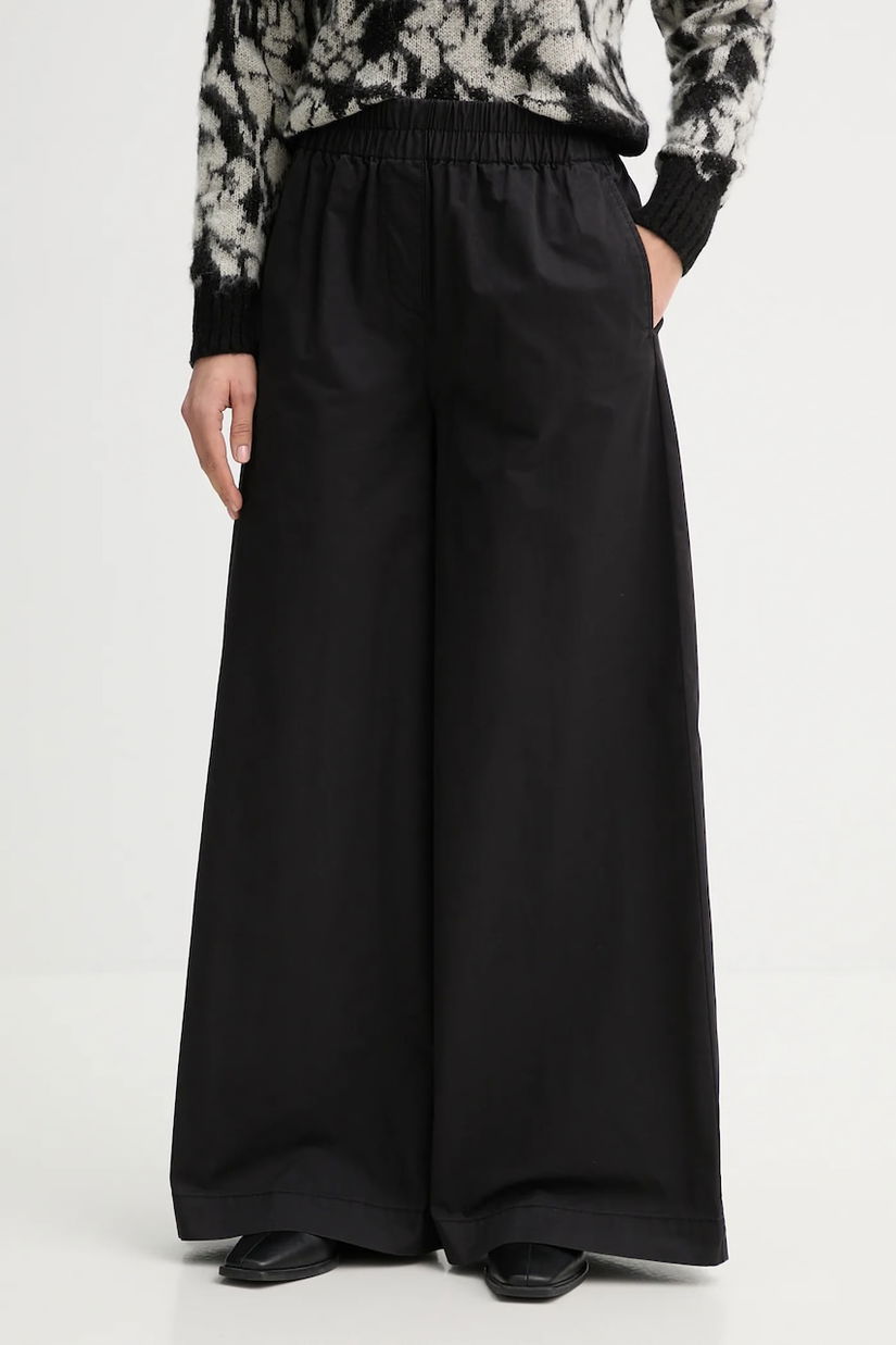 United Colors of Benetton pantaloni de bumbac culoarea negru, lat, high waist, 4PAXDF0A4