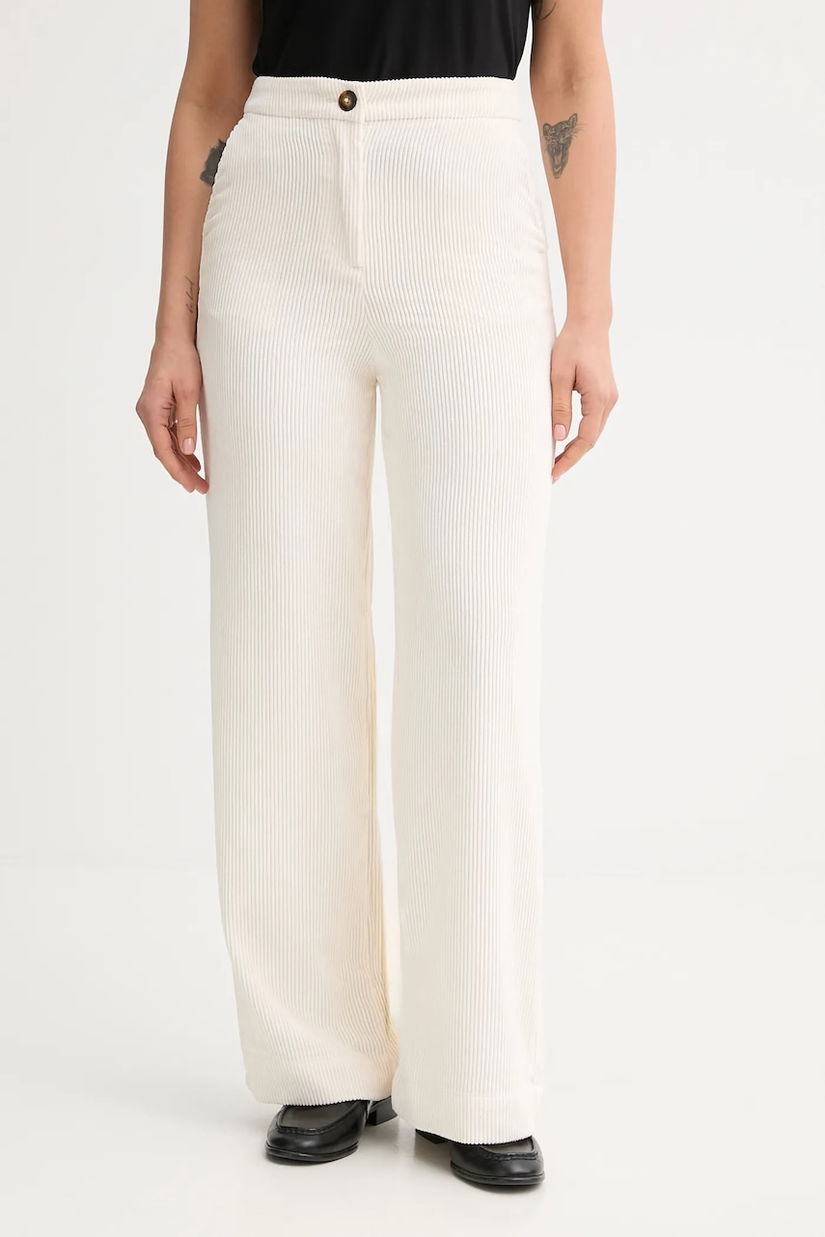 United Colors of Benetton pantaloni de catifea cord culoarea bej, drept, high waist, 4Q5GDF0AI