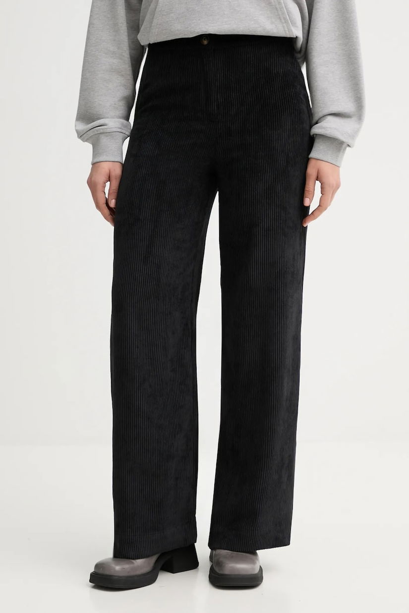 United Colors of Benetton pantaloni de catifea cord culoarea negru, drept, high waist, 4Q5GDF0AI