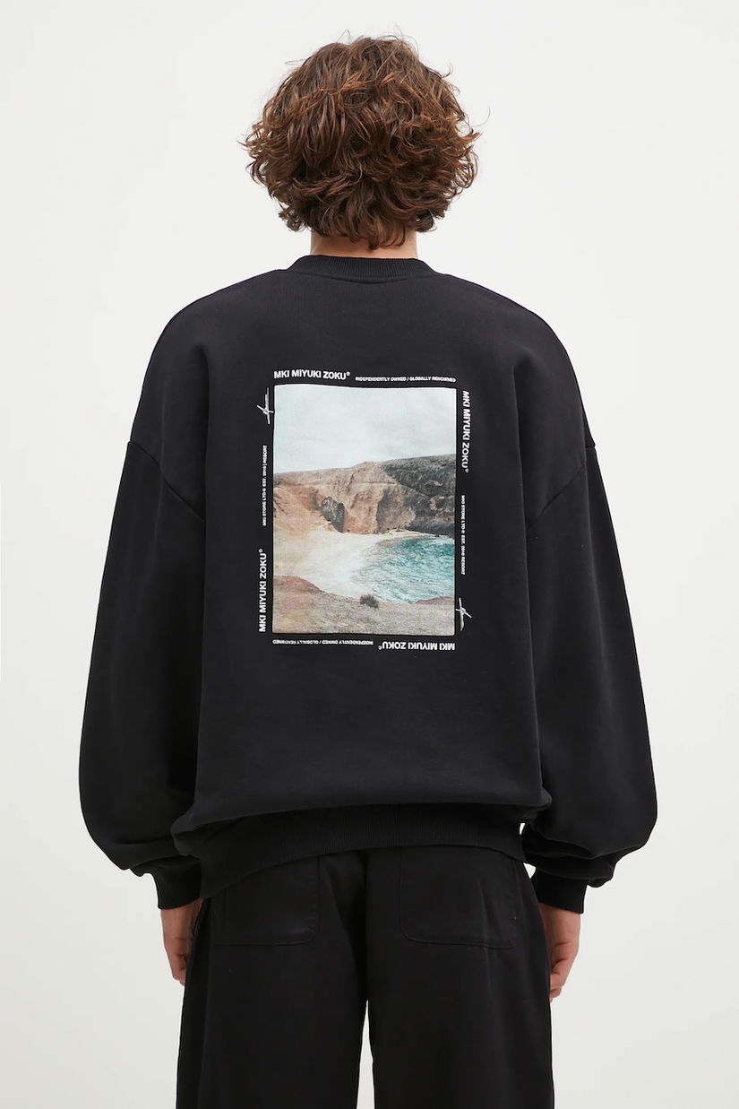 MKI MIYUKI ZOKU bluză Resort Crewneck Sweat bărbați, culoarea negru, cu imprimeu, RESORT.CREWNECK.SWEAT